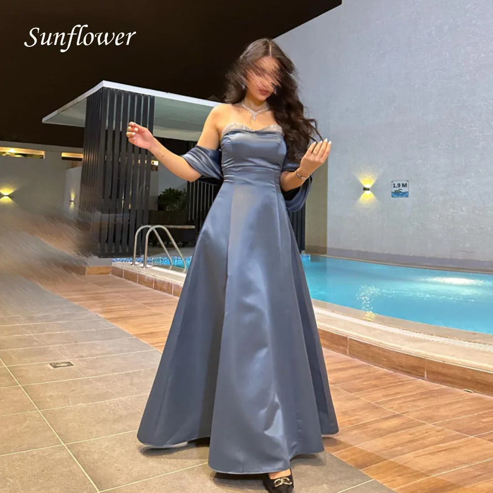 

Sunflower Strapless Prom Gowns Ankle-Length A-LINE Evening Dress Slim Party Dress 2023 Half Sleeve Satin High-end Custom