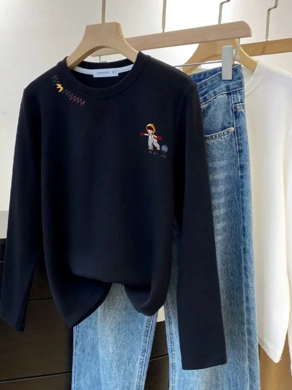 Solto longo sve fce thiened camiseta feminina coreano sle impressão dos desenhos animados casual confortável outono inverno faionable