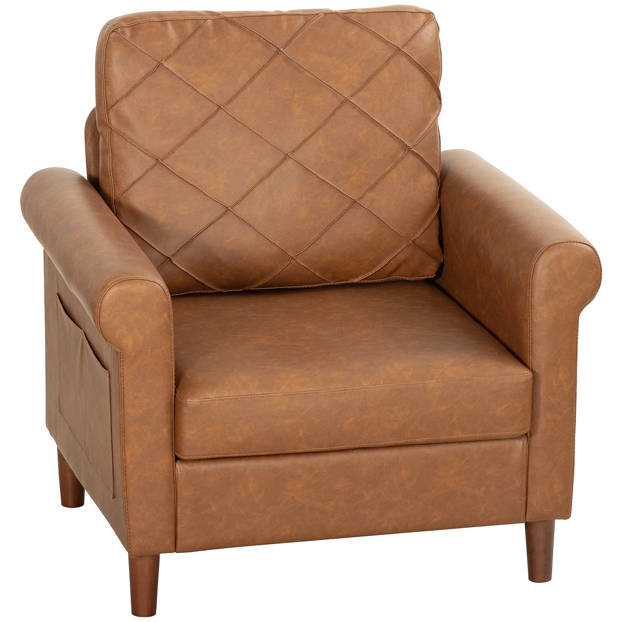 HOMCOM Sillón Relax Tapizado en PU Cojín Grueso Respaldo con Costuras Marrón