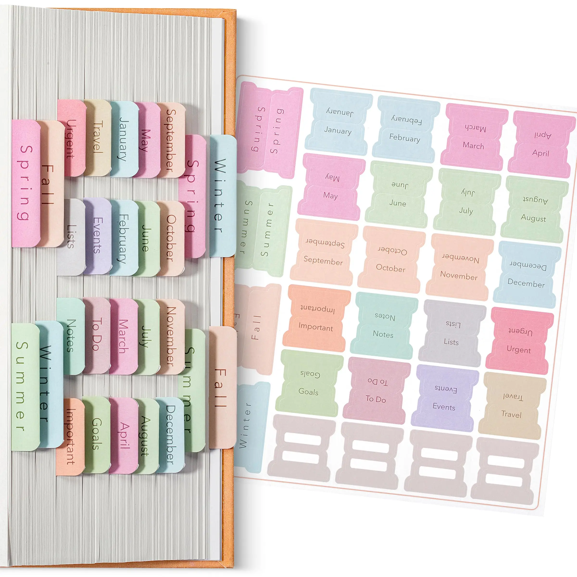 84-Piece Seasonal & Monthly Planner Tabs Set, Paper Material, Assorted Colors, Perfect for Bullet Journals & Planners