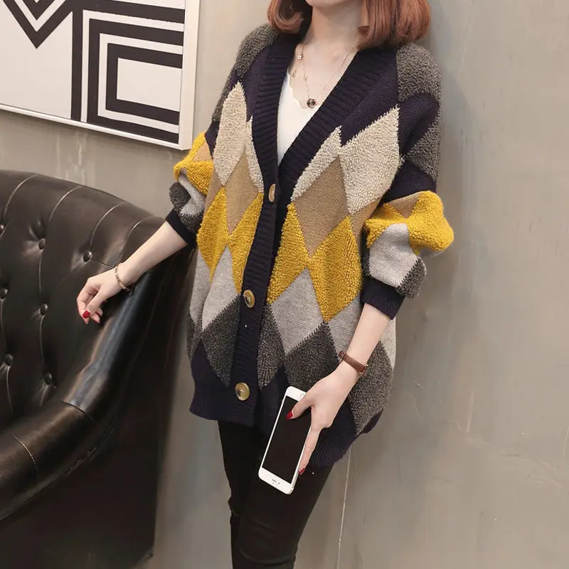 Cardigan paresseux à manches longues pour femmes, haut décontracté, pull épaissi avec lettre, édition coréenne, automne et hiver