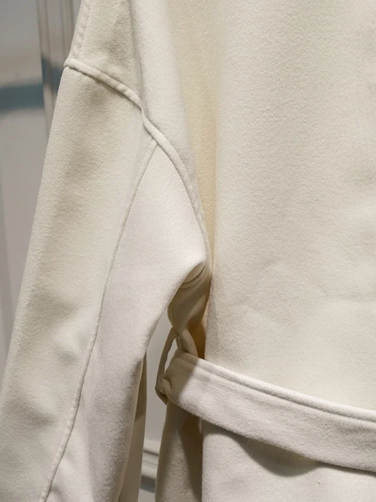 Elegante Wolljacke mit Gürtel und Schnürung für Damen, Herbstmode, Langarm, Kurze Jacke, 2025 Neue Damen-Streetwear-Oberbekleidung – Detail 7