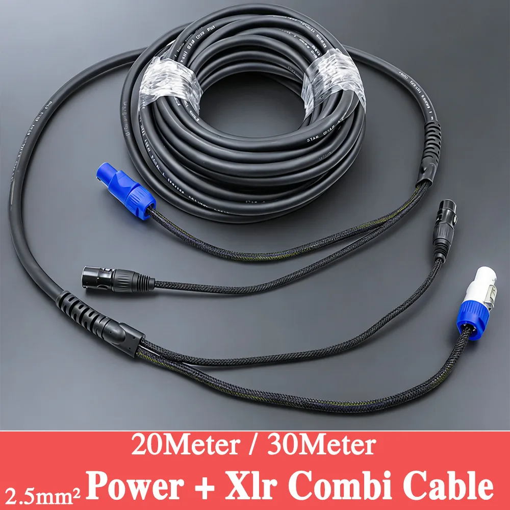 Customized 20M 30M Power XLR Combination Cable 3x2.5mm² Power PowerCON Connector 3pin DMX Combi Cable Hybrid Cable For Stage DIY