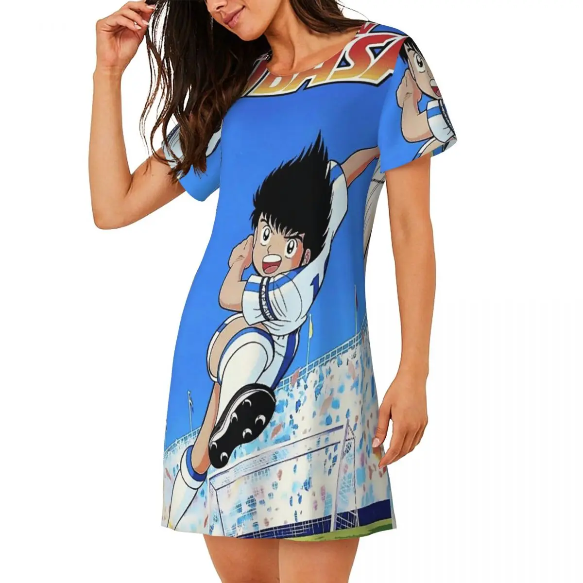 Custom Captains Tsubasas Japan Football Anime Short Sleeves Nightdress For Sleeping Women Short Sleeve Nightgowns Pajama Dress