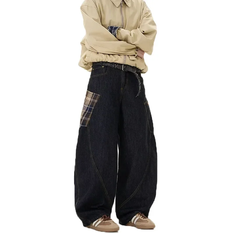 

Осенний винтажный дизайн, большие карманы, изогнутый нож, рабочая одежда, джинсы для мужчин, уличные джинсы Y2k, широкие брюки A