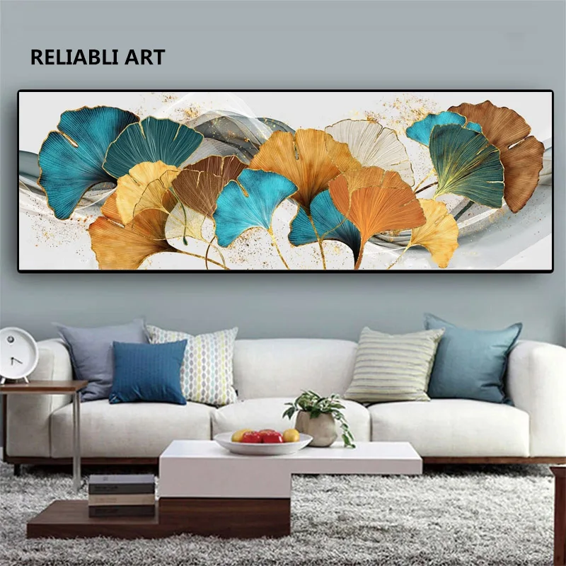 Nordic Picture Abstract Ginkgo Biloba Leaf Ribbon Poster，Canvas Prints，Wall Art Decorative Painting，Home For Living Room Decor