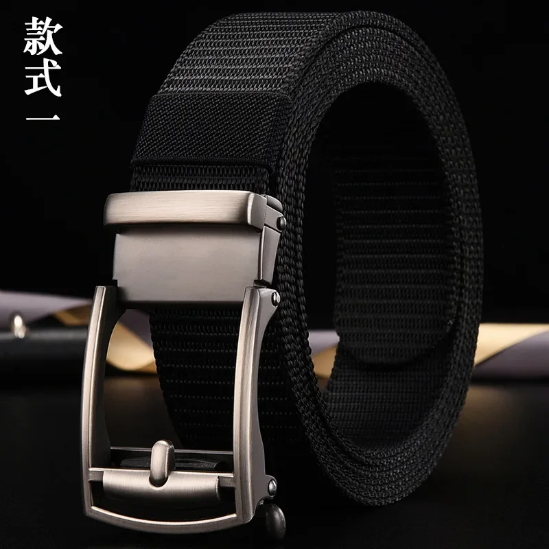 Simple and Casual Men's Business Automatic Buckle Belt Canvas Imitation Nylon Belt and Oversized Trendy Pants Belt