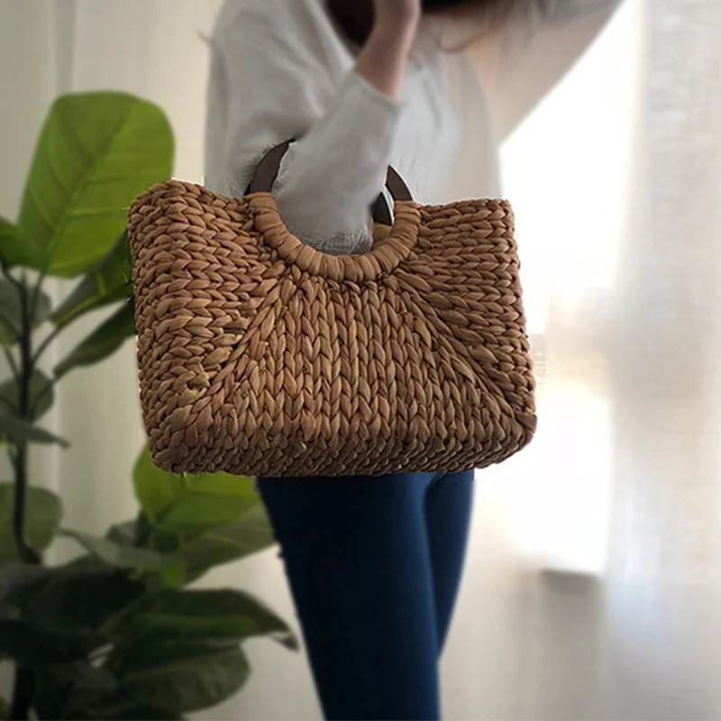 Summer Beach Bag Handmade Rattan Straw Ladies Handbag Simple Straw Women\'s Large Capacity Tote Bags Women Travel Purses Sac