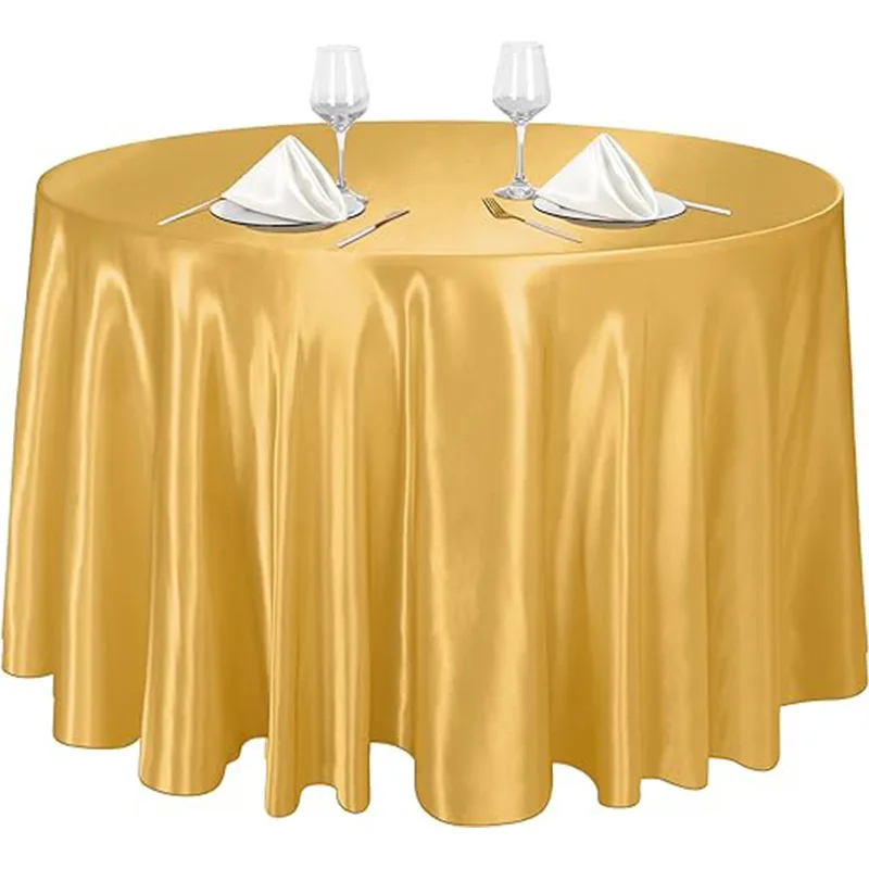 Round Satin Tablecloths, Rose Gold Bright Silk Table Cover for Wedding Banquet ,Solid Color Wedding Birthday Table Decoration