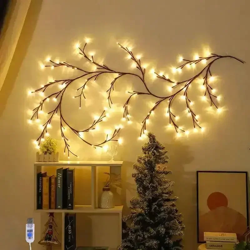Lampe de vigne de saule, branche d'arbre alimentée par USB, Branches pliables, 8 Modes, lumière féer