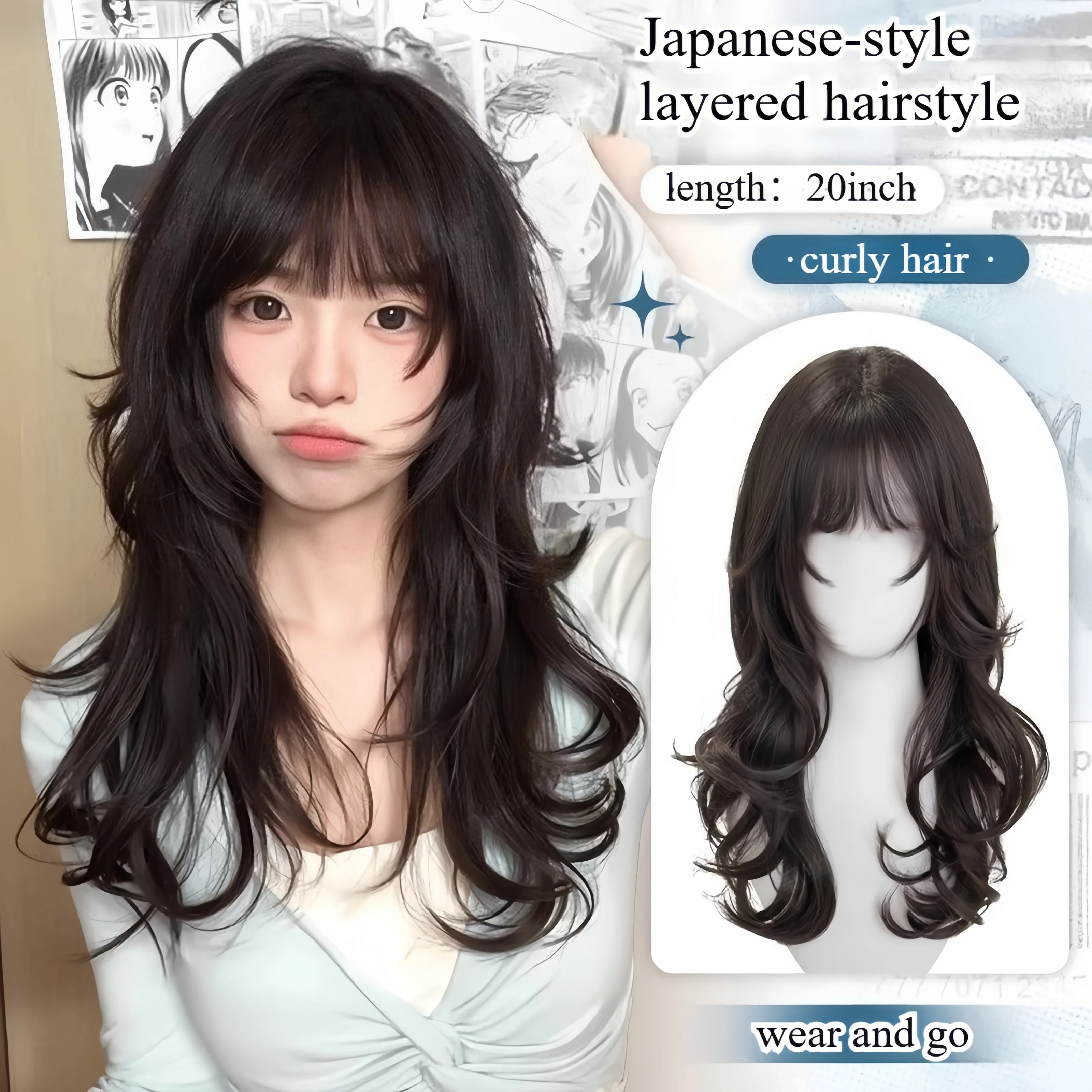 

Cosplay Wig with Bangs Curly Hair Wig for Women Japanese-style Hairstyle Cute Lolita Wigs High Temperature Fibers Headband Wigs