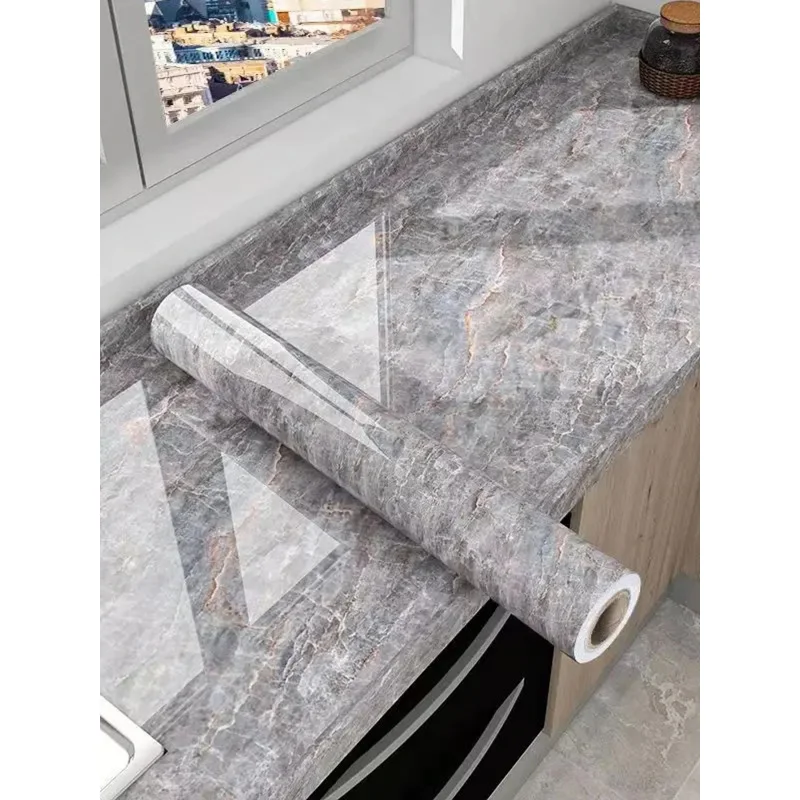 40cm Kitchen Self-adhesive Wall Adhesive Wallpaper Marble Pattern Pvc Home Decorations Oil-proof Water-proof Luxury Home Decor