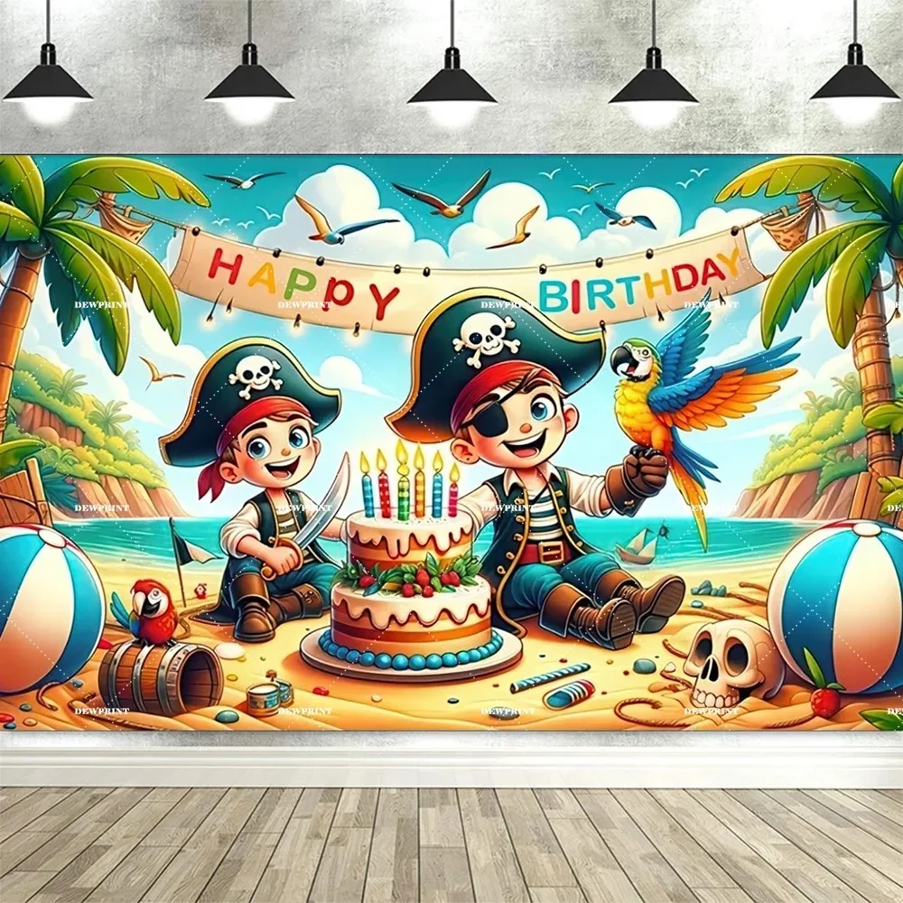 Pirate treasure hunt adventure birthday banner shooting background, children birthday party decoration shooting background props
