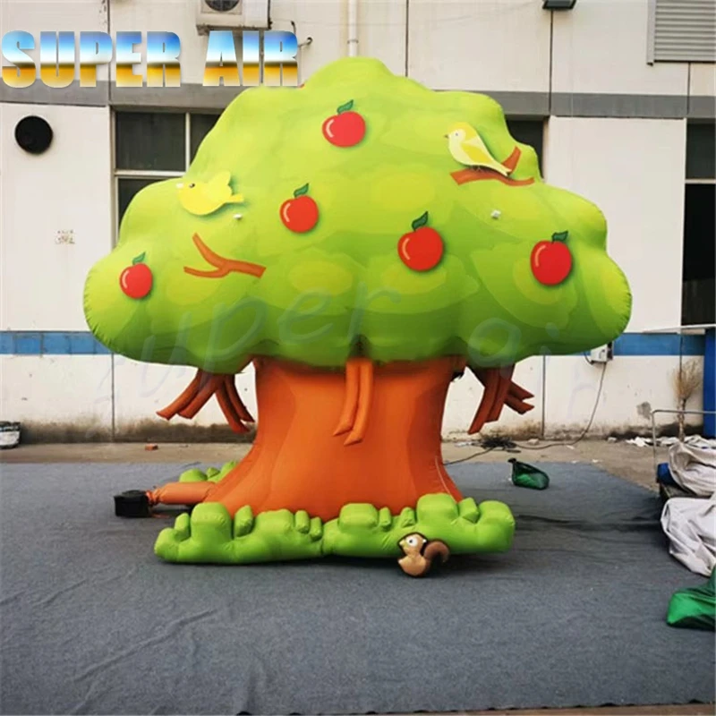 Custom Giant Inflatable Tree with Squirrel Bird Cartoon Print Outdoor Inflatable Tree Model for Park Kindergarten Farm Eve