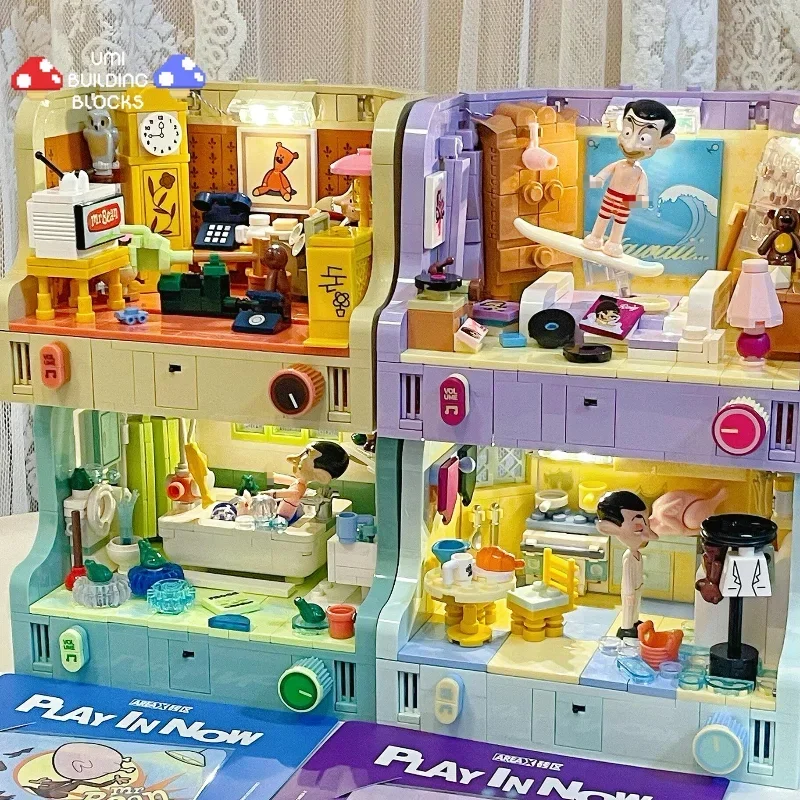 Anime mr. Bean House Szene Serie Baustein Kreativität klassische Häuser Modell Ziegel Dekoration Puzzle Spielzeug für Weihnachts geschenke