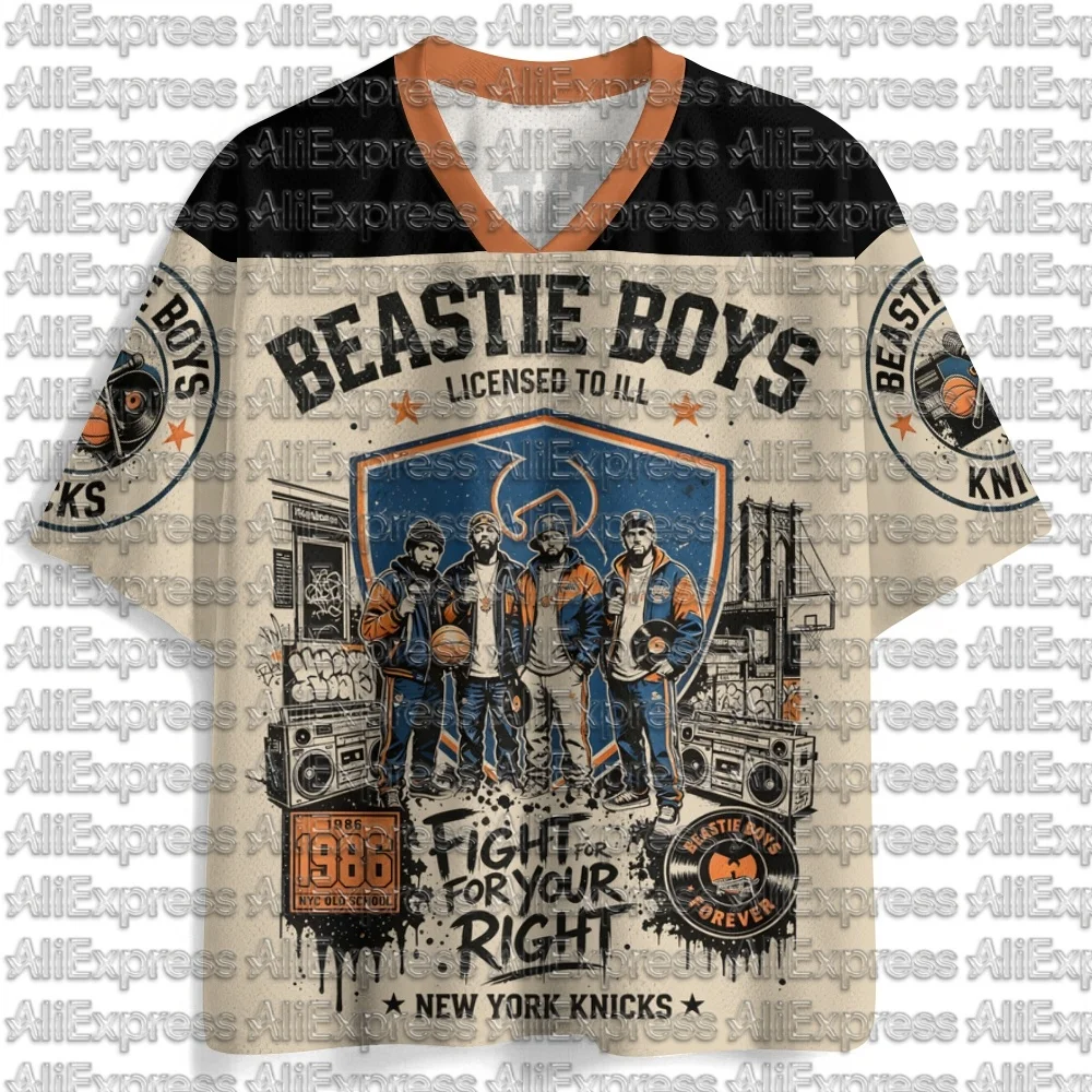 2026 Popular 80s Themed Sports Fashion Short Sleeved V-neck Mesh Streetwear Retro Band Movie Game Fan Gift T-shirt