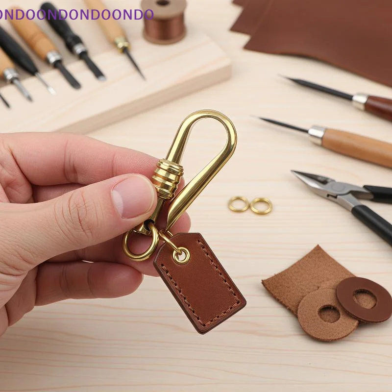 Solid Copper Creative Slide Lock Keychain Japanese U Shape Fish Hook Design Rustproof Portable Pendant for Daily Carry Bag Deco