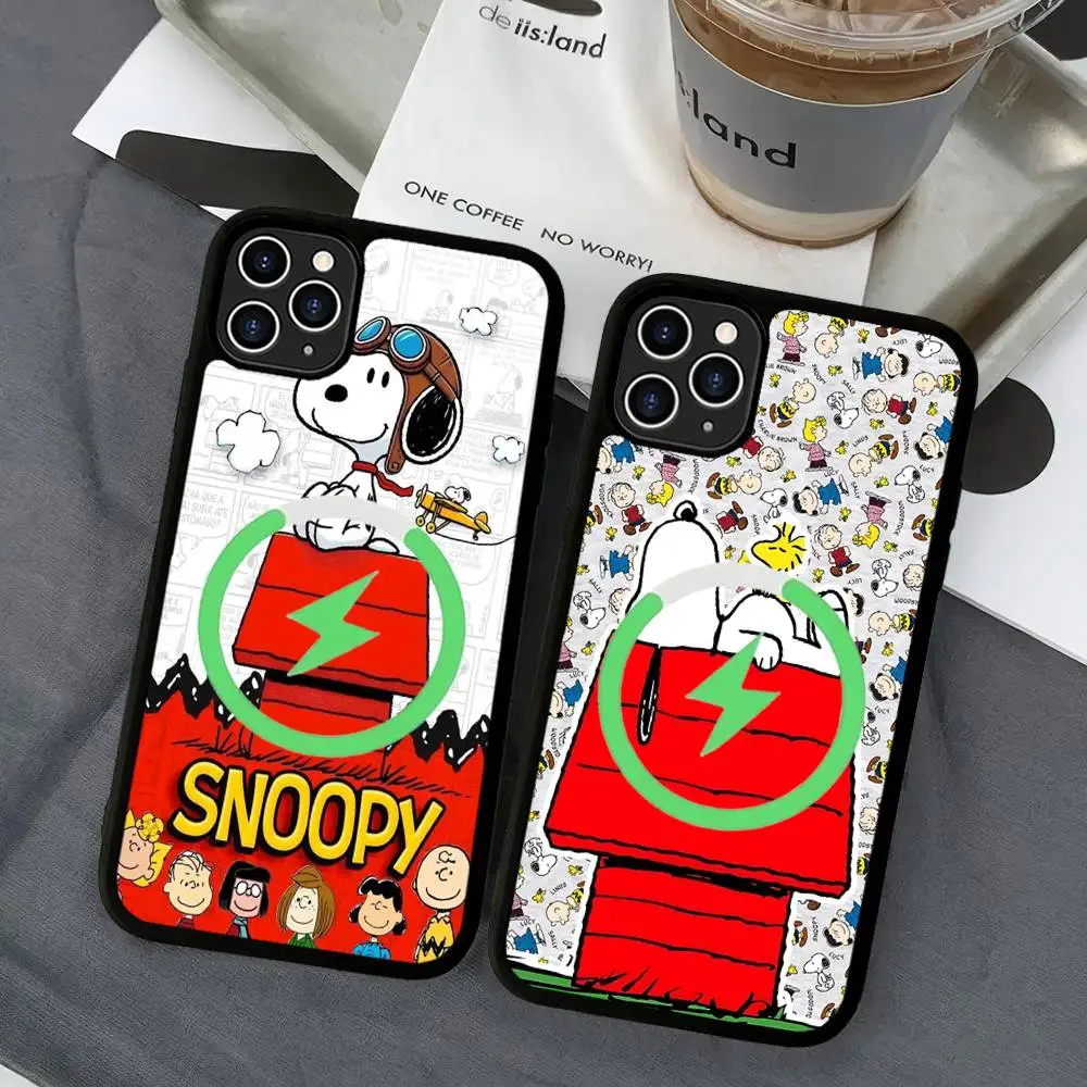 Cute Cartoon S-Snoopys Magnetic Matte Phone Case For iPhone 16 17 15 14 13 12 11 For Magsafe Wireless Charge Cover view 6