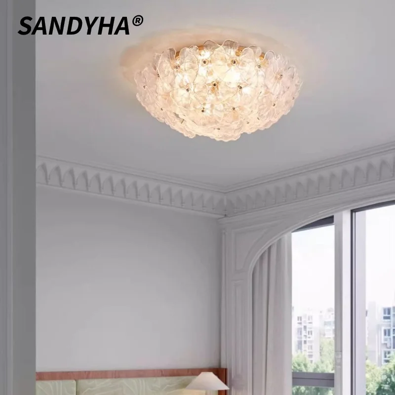 French Retro Style Ceiling Lights Lotus Leaf Design LED Lamps for Living Room Decoration Bedroom Dining Table Lighting Fixtures