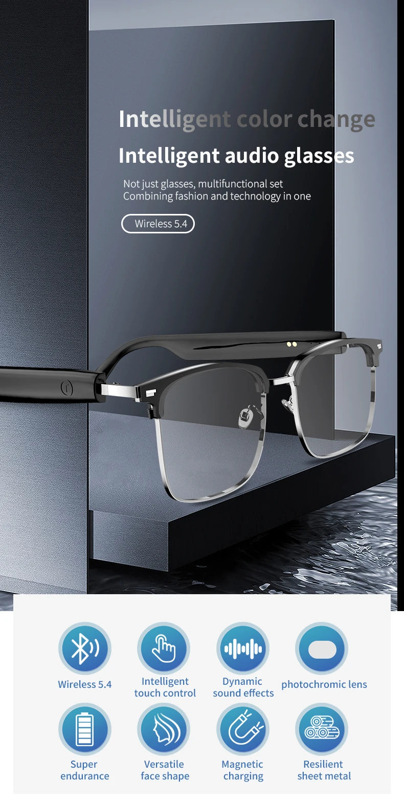 KOIPSSE Smart-Brille, schwarze Technologie, hochwertige Outdoor-Sportarten für Erwachsene, Strand, Fahren, integrierte Lautsprecher, Musik spielen, Dual-Touch-HIF – Detail 1