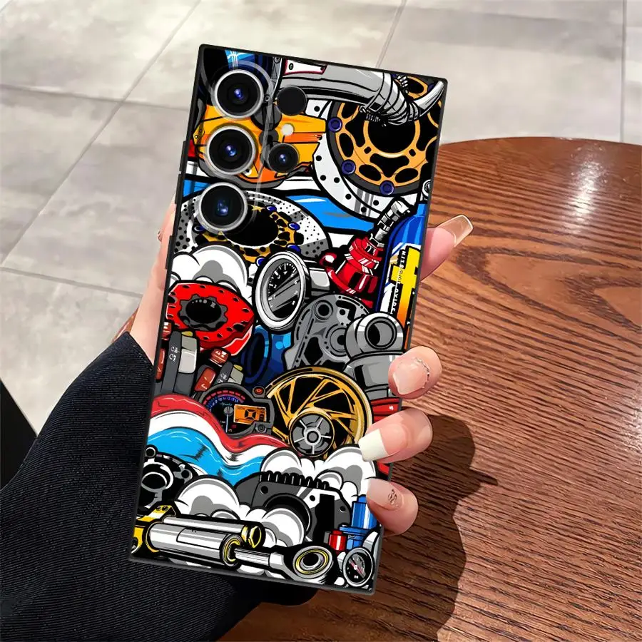 حافظة مكونات الماكينة العصرية لهاتف سامسونج جالاكسي S21 S25 + S20 S23 FE S22 S24 Plus S25 Ultra S23 + نوت 20 10 S24 + أسود #4