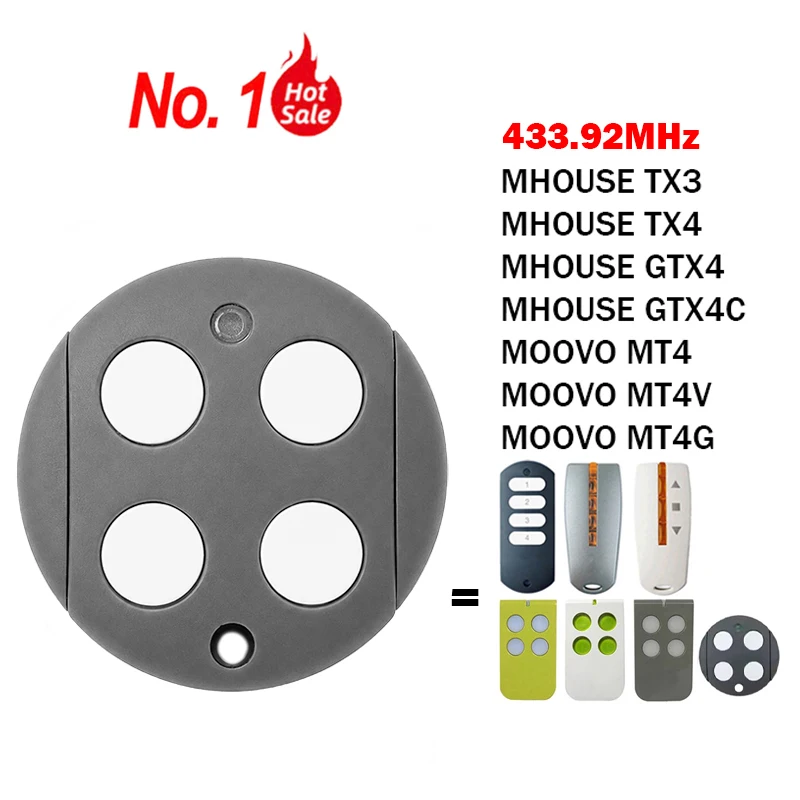 MHOUSE Garage Gate Remote Control For MOOVO MT4 MT4G MT4V MHOUSE GTX4 TX3 TX4 GTX4C 433.92MHz Rolling Code Garage Door Opener