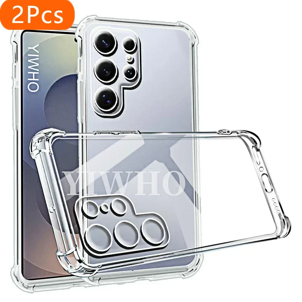 

2Pcs Shockproof Phone Case for Samsung Galaxy s25 ultra S24 FE Transparent Clera Back Covers S24 S23 S22 S21 Plus FE ultra phone