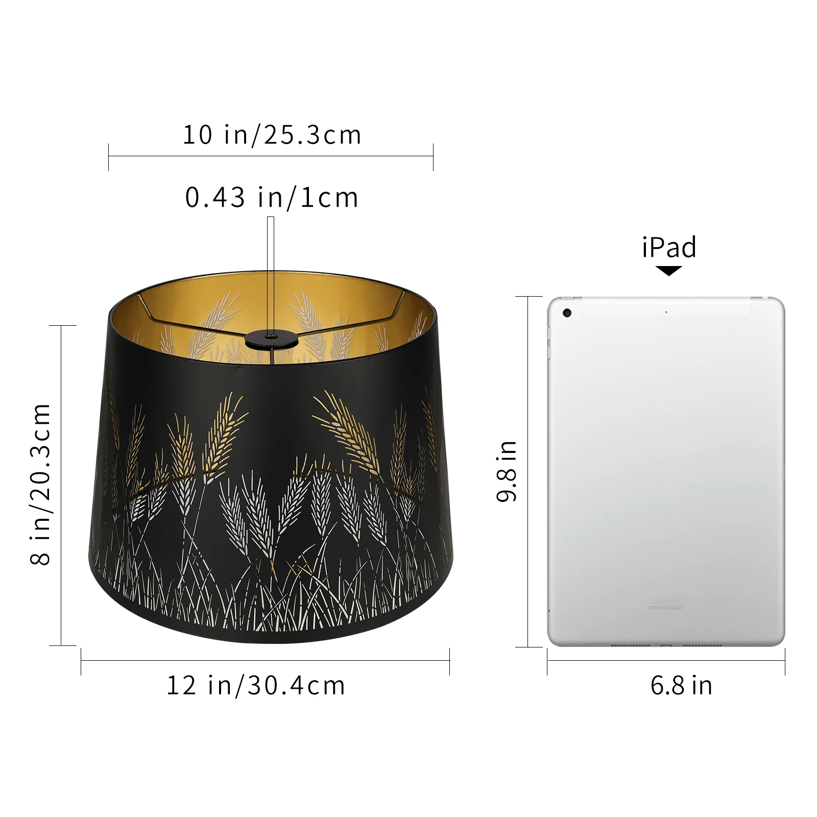 

1pc 10×12×8" cylindrical pastoral wheat style metal lampshade table lamp floor lamp bedroom living room black gold