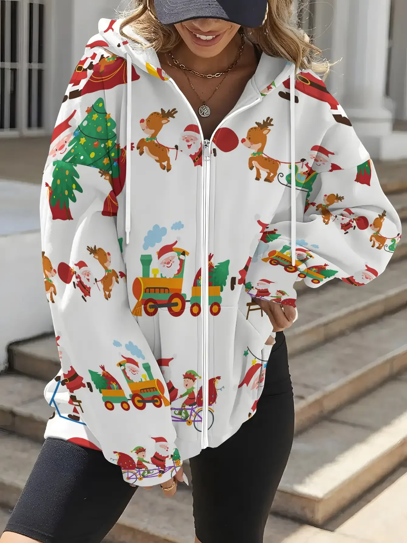 سترة نسائية جديدة بغطاء للرأس بسحاب لعيد الميلاد لعام 2026، عصرية، مناسبة للربيع والخريف، زينة حفلات عيد الميلاد #4