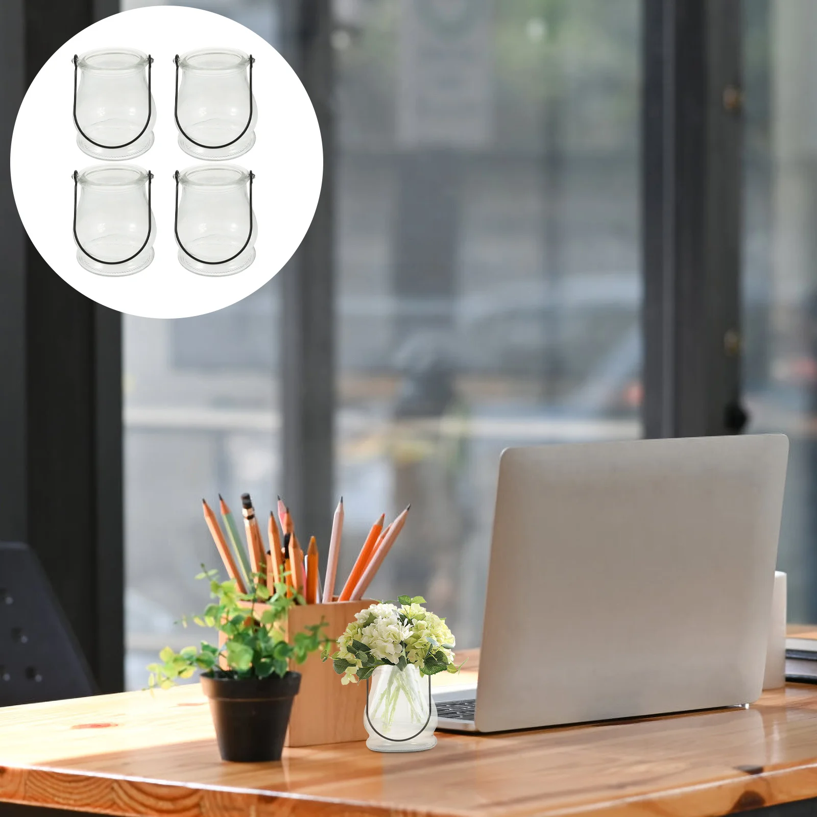 

4Pcs Hanging Hydroponic Plant Vase Glass Holders Decorative Transparent Glass Flowerpot Multipurpose Stand Home