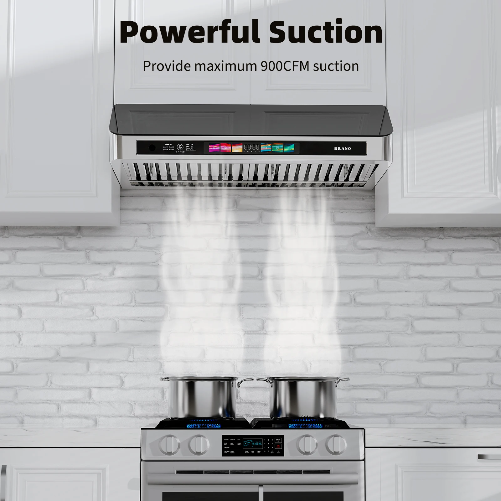 Under Cabinet Range Hood 30/36 Inch with Voice/Gesture/Touch Control, 900 CFM Kitchen Hood Vent with 4-Speed Exhaust Fan
