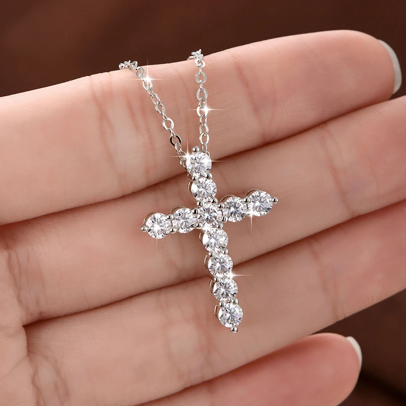 Lnngy 14K Gold Filled Kreuz-Anhänger-Halskette, zertifizierte 3,5 mm Voll-Moissanit-Halsketten für Damen, Labordiamant-Vintage-Schmuck – Detail 7