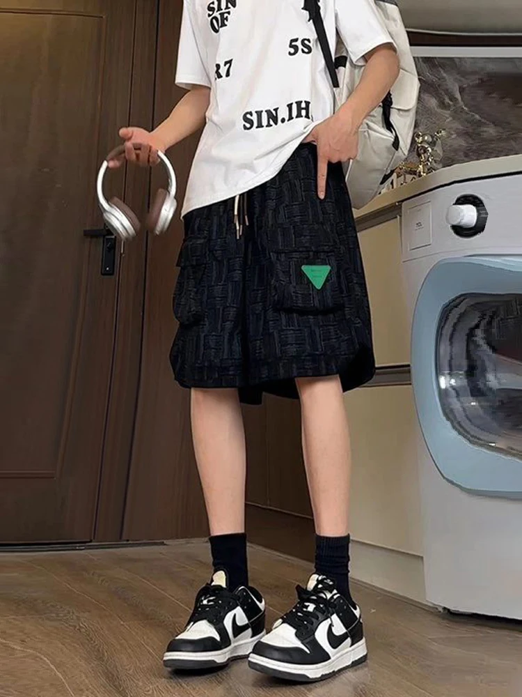 

Bla American Workwear orts Men Summer Thin Straight Leg Loose High Waist Five-Quarter Trendy Pants Casual Faion Brand