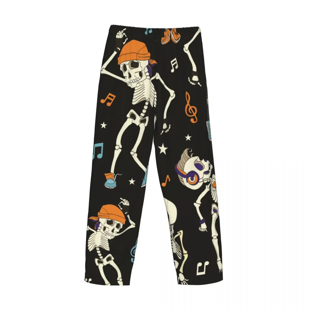 Custom Printed Men's Pajama Pants Dancing Skeletons Headphones Sleepwear Sleep Lounge Bottoms with Pockets