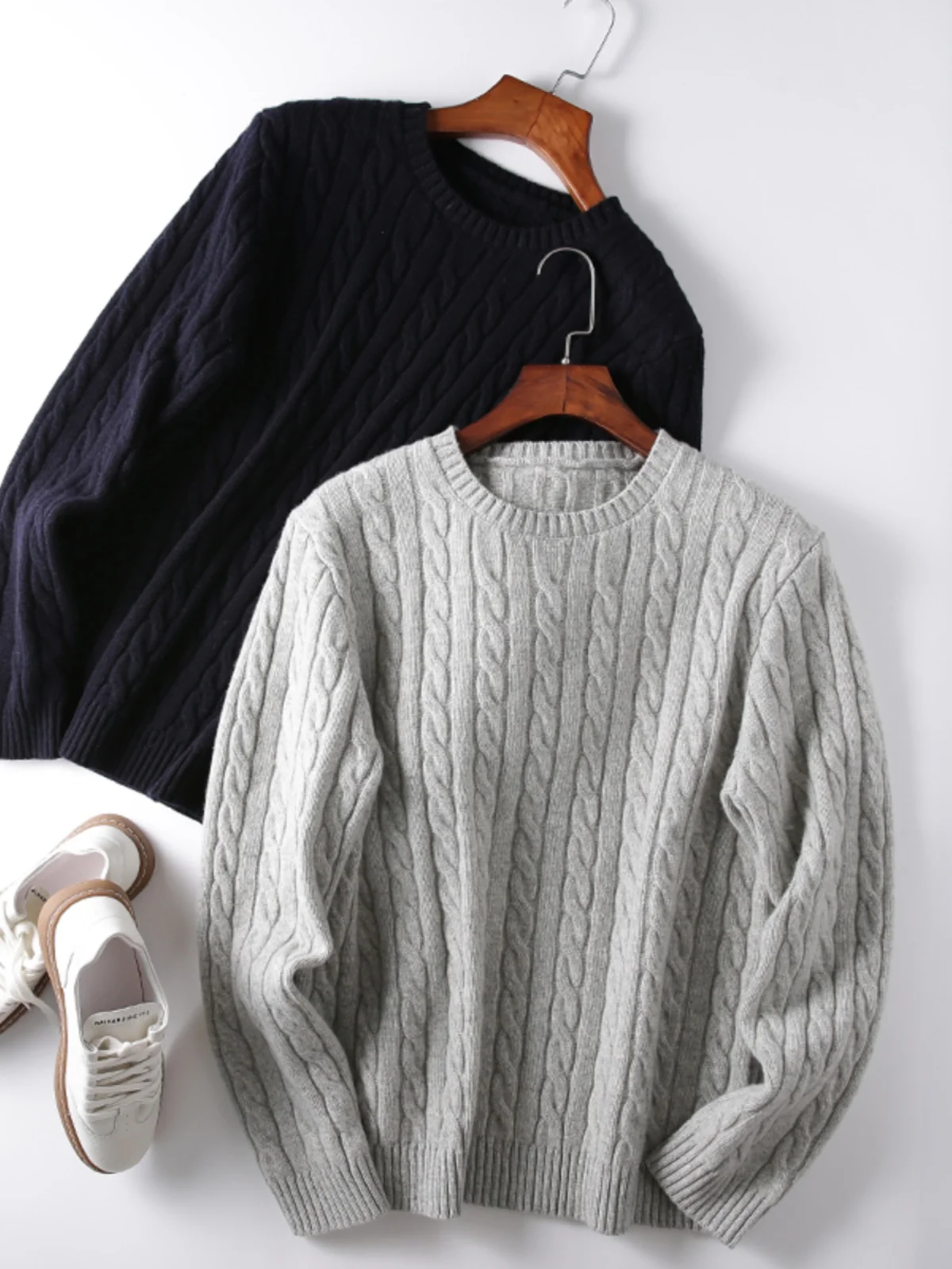 

American Retro Knitted Sweater Men's Autumn Winter Wool Yarn Twist round Ne Casual Long Sve Sweater Comfortable Knitwear
