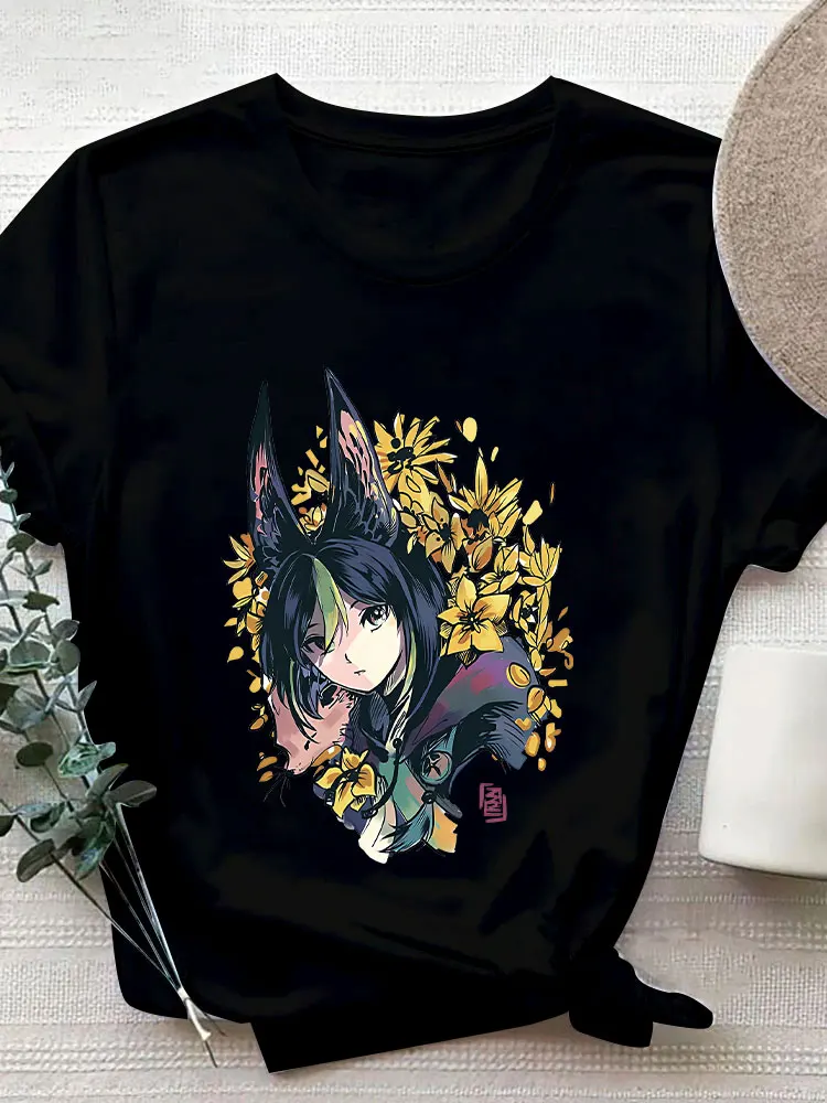 Women Fashion Short Sleeve Genshin Impact Tighnari Print Casual T-Shirts Clothes Female Tshirt Cartoon Ladies Graphic TShirt