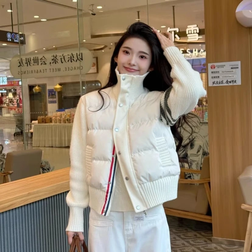 

2025 New Women Cotton Knit Down Jacket Short Stand Collar Coat Petite Outfit