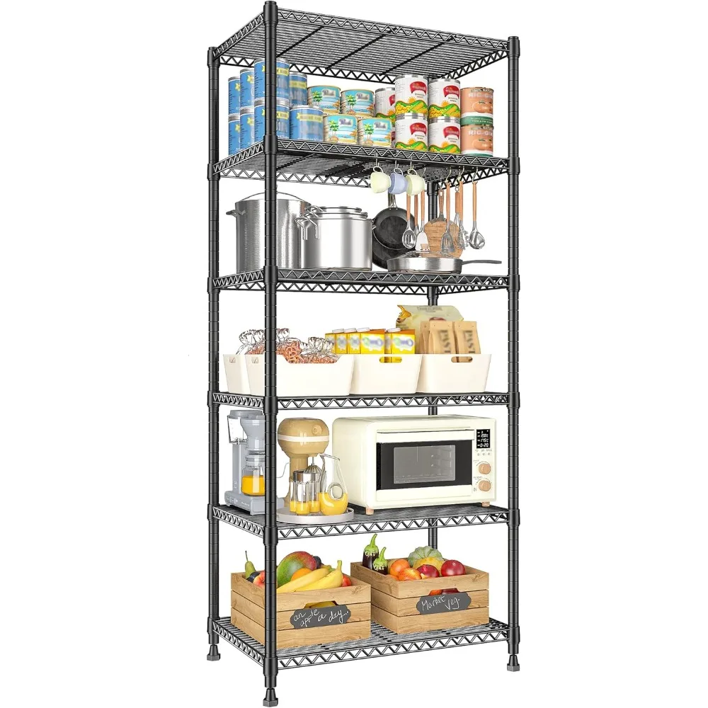

REIBII 72’’H Wire Shelving, 6 Tier Metal Shelving Units and Storage Shelves, Adjustable Garage Shelving for Storage Heavy Duty S