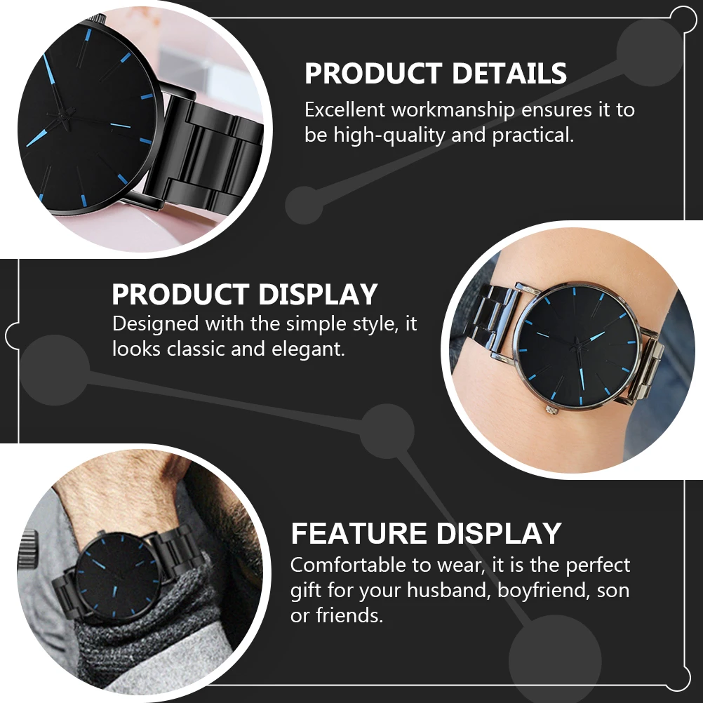 

Stainless Steel Band Watch For Men Quartz Wristwatch Black Mens Casual Steel Watch Fashionable Elegant Simple Design Comfortable