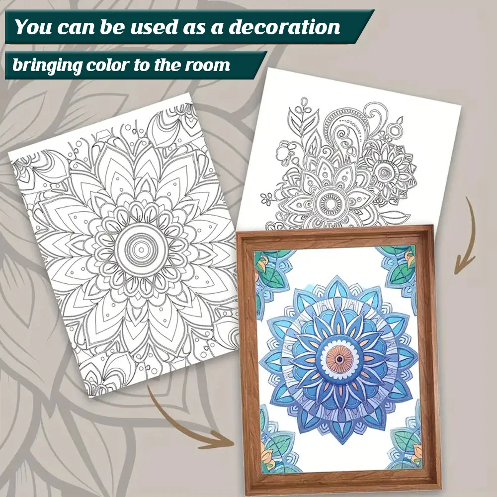60 Seiten kreatives Malbuch, brillantes Mandala-Malbuch für Erwachsene, stressabbauend, Kunststift, farbiges Malbuch – Detail 6