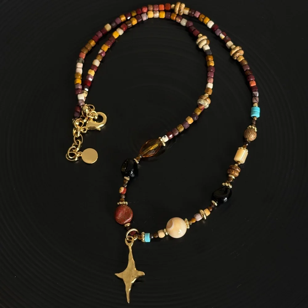 Niche Personality Star Necklace Ins Style Light Luxury Stacking Versatile High-end Natural Stone Beaded Sweater Chain for Women