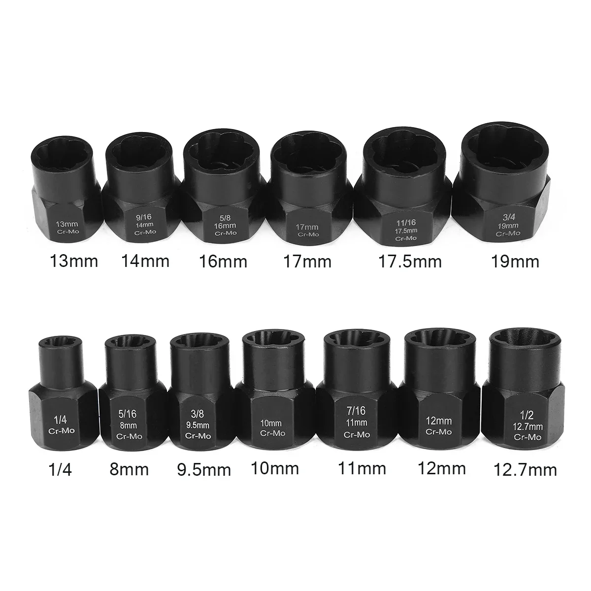 

13Pcs Impact Damaged Bolt Nut Screw Remover Extractor Socket Tool Kit Removal Set Bolt Nut Screw Removal Socket Wrench 3/8"