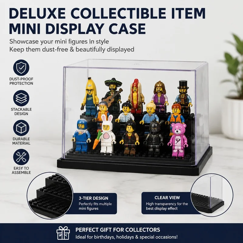 Acrylic Minifigure Display Case, Stackable Dustproof Display Box for LEGO Building Blocks Action Figures Toys and Collectibles