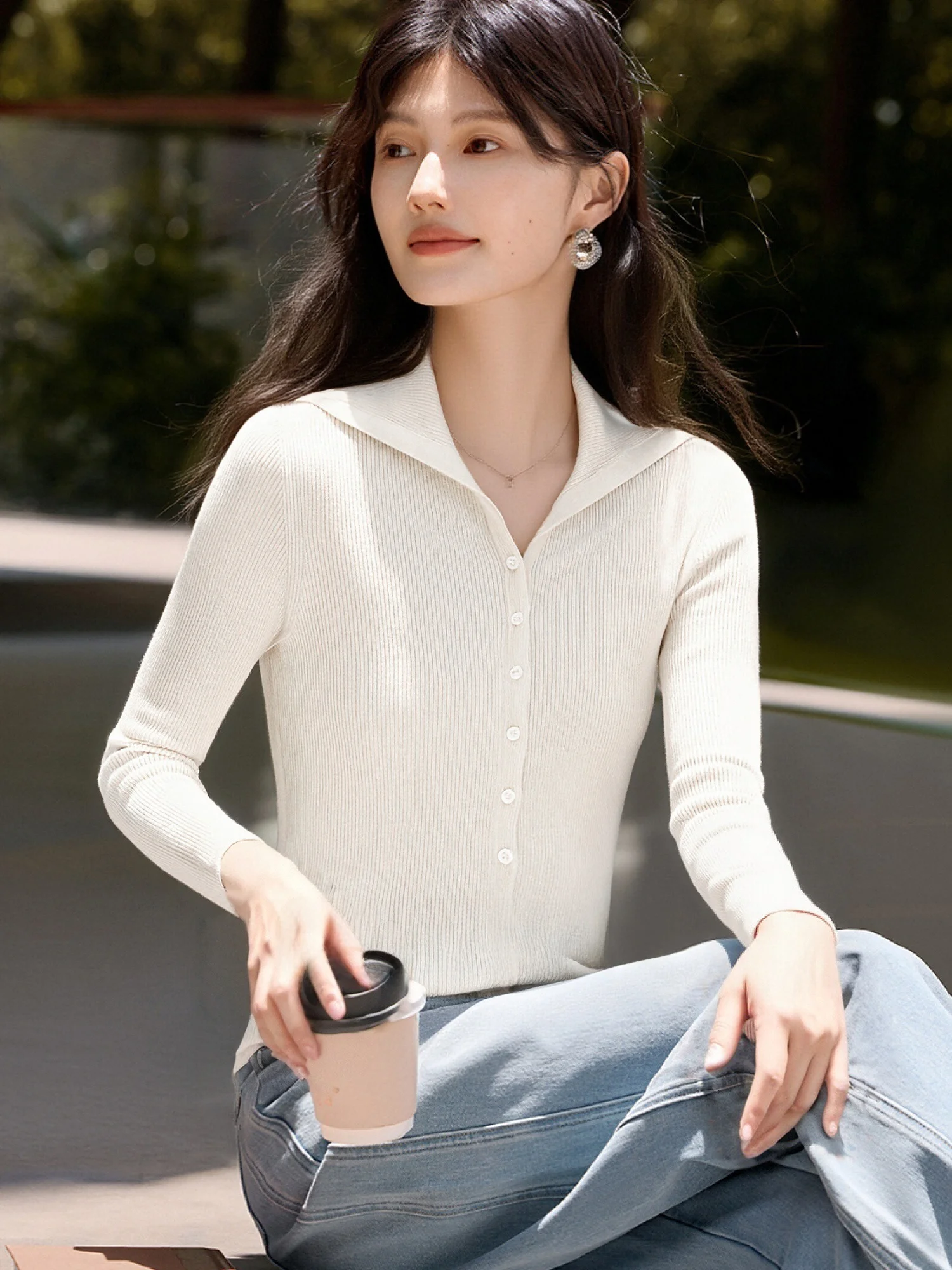 

Chivirin 2026 Весенне-осенний женский приталенный вязаный кардиган с длинным рукавом и V-образным вырезом, повседневная теплая верхняя одежда