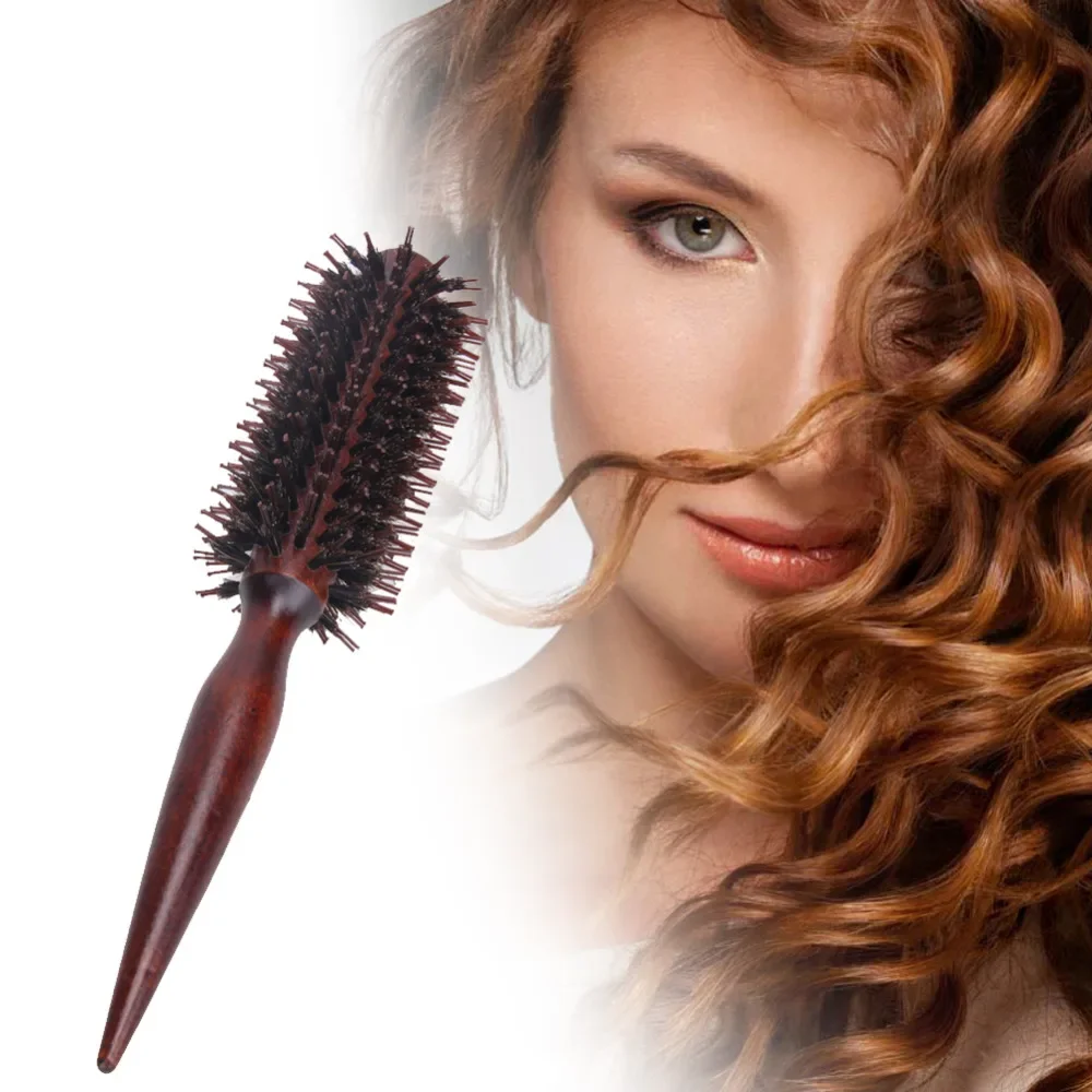 Portable Women Hair Brush Comb Round Anti-static Curly Brush Natural Bristle Wood Handle Hair Styling Comb Hairdress Tools