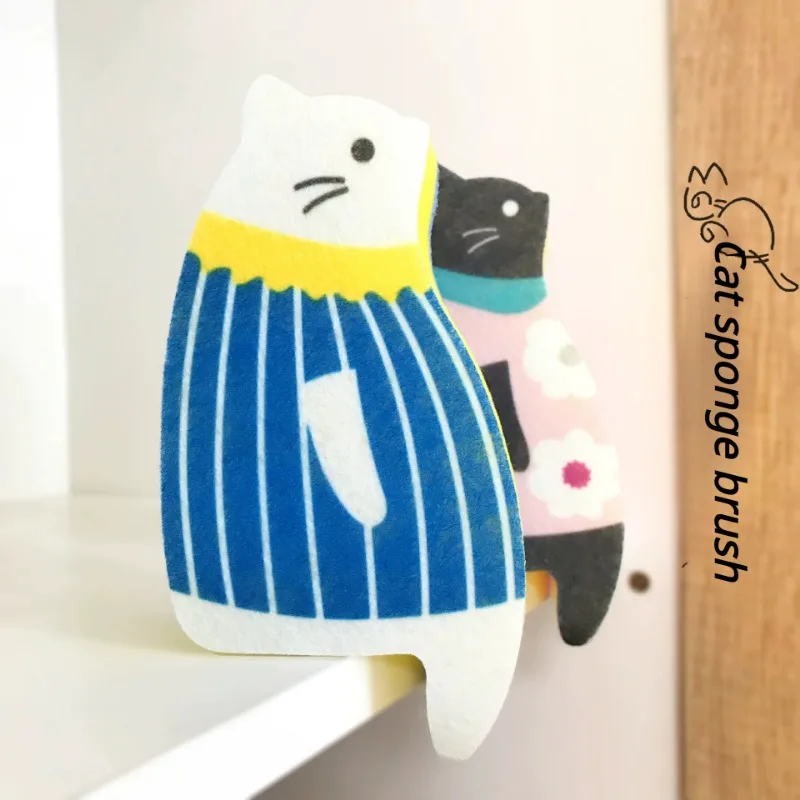 Kitchen Dishwashing Sponge Cat Cute Cartoon Dishwashing Cloth Cleaning Products Kitchen Supplies Japanese  Cleaning Supplies