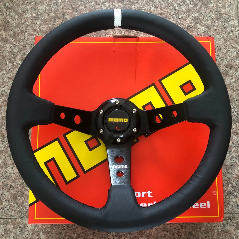 

Racing 350MM Universal MOMO Steering Wheel Car Rally Drift Real Leather JDM Steering Wheel Volantes For HONDA VW TOYOTA BMW