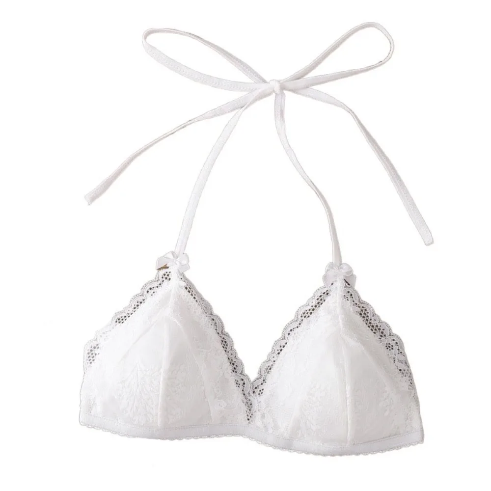 

Fashion Halter Lace-up Wireless Deep V Bra Shockproof Anti-sagging Lace Push Up Bra Mesh Thin Underwear Women Girls