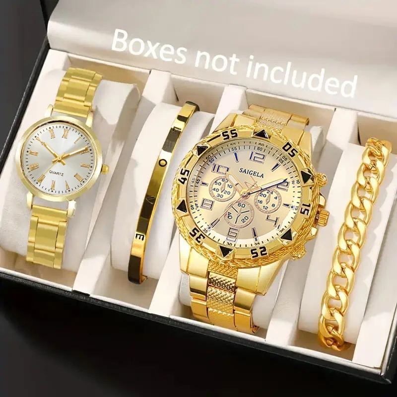 

4PCS Fashion Couple's Watches Bracelets Set Luxury Large Dial Men Business Watch Women Wristwatch Reloj Mujer（Without Box）