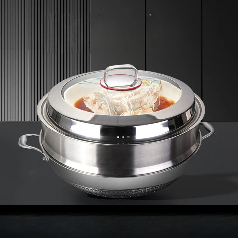 DSA binaural stainless steel wok non-stick flat bottom large household cooking less oil fume uncoated double-sided screen
